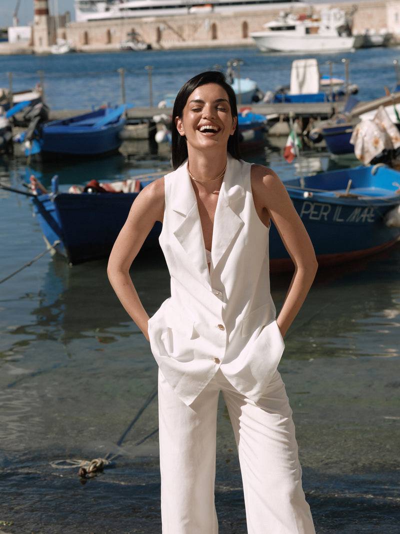 Paola T. Gilet in lino e viscosa Italy