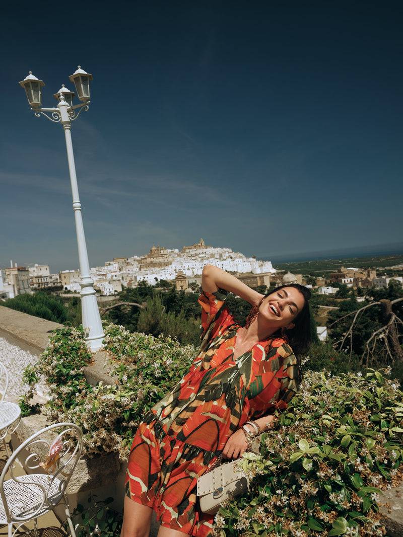Paola T. Abito in viscosa stampa palm In Linea