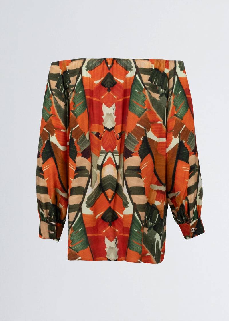 Paola T. Camicia in viscosa stampa Palm Orange Vendita
