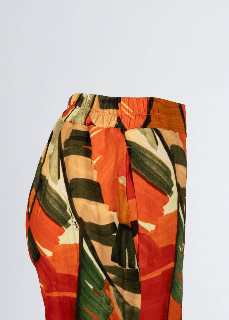 Paola T. Pantalone palazzo in viscosa stampa palm Promozione