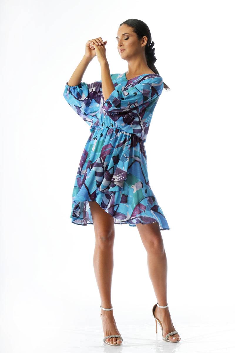 Paola T. Abito in viscosa Palm Blue Acquista Ora