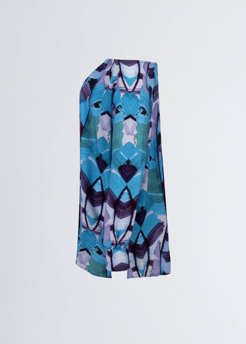 Paola T. Camicia in viscosa stampa Palm Blue Fino Al -60%