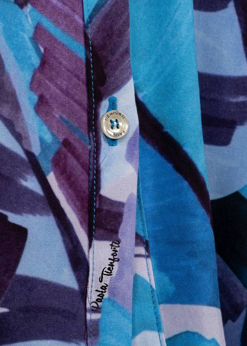 Paola T. Camicia in viscosa stampa Palm Blue Fino Al -60%