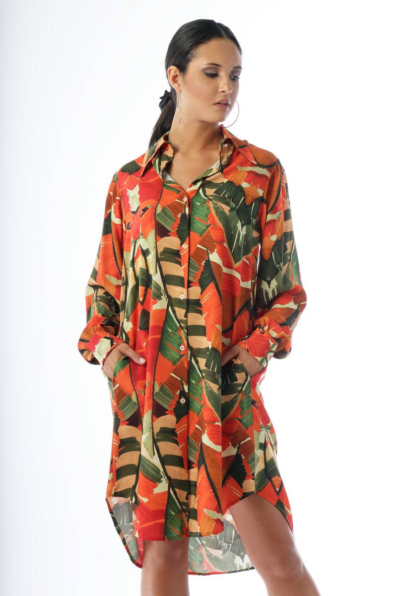 Paola T. Abito in viscosa stampa Palm Offerta speciale della fabbrica
