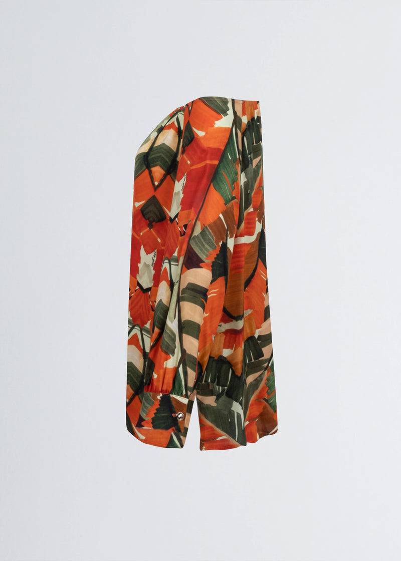 Paola T. Camicia in viscosa stampa Palm Orange Sostegno trimestrale