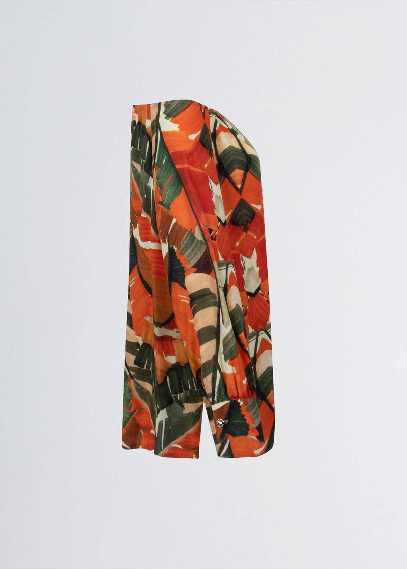 Paola T. Camicia in viscosa stampa Palm Orange Sostegno trimestrale
