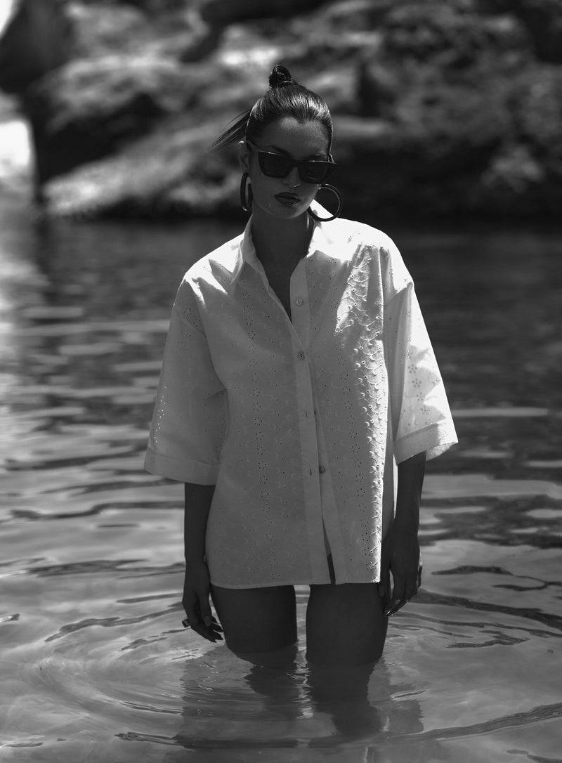 Paola T. Camicia In cotone sangallo Vendite stagionali