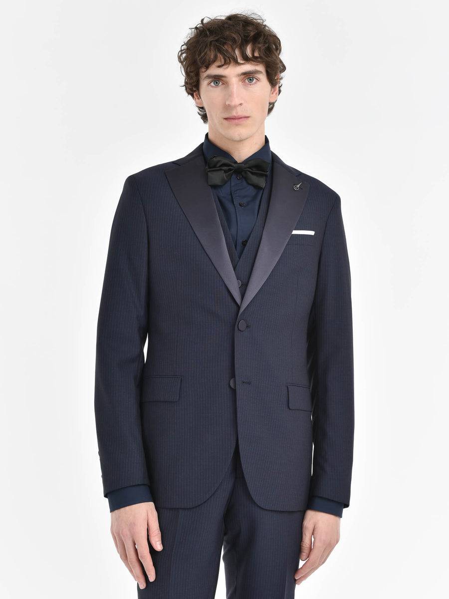 Paoloni Abito con gilet gessato ton sur ton in lana Vendita Calda