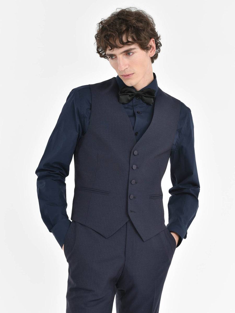 Paoloni Abito con gilet gessato ton sur ton in lana Vendita Calda