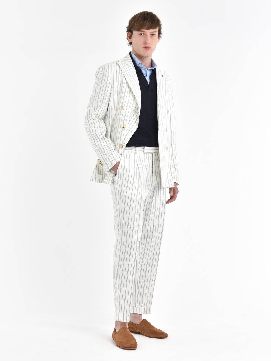 Paoloni Pantalone baggy gessato cotone lino Saldi Di Fabbrica