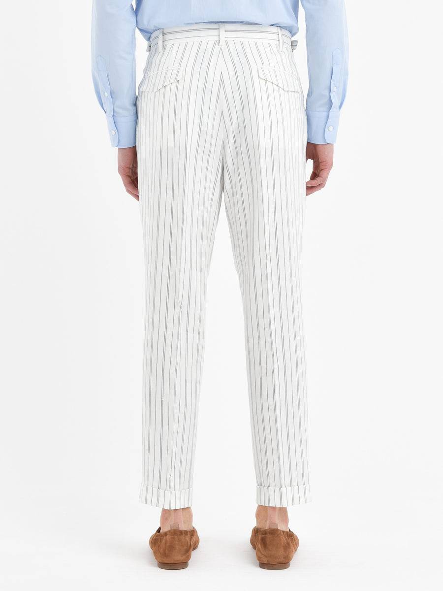 Paoloni Pantalone baggy gessato cotone lino Saldi Di Fabbrica