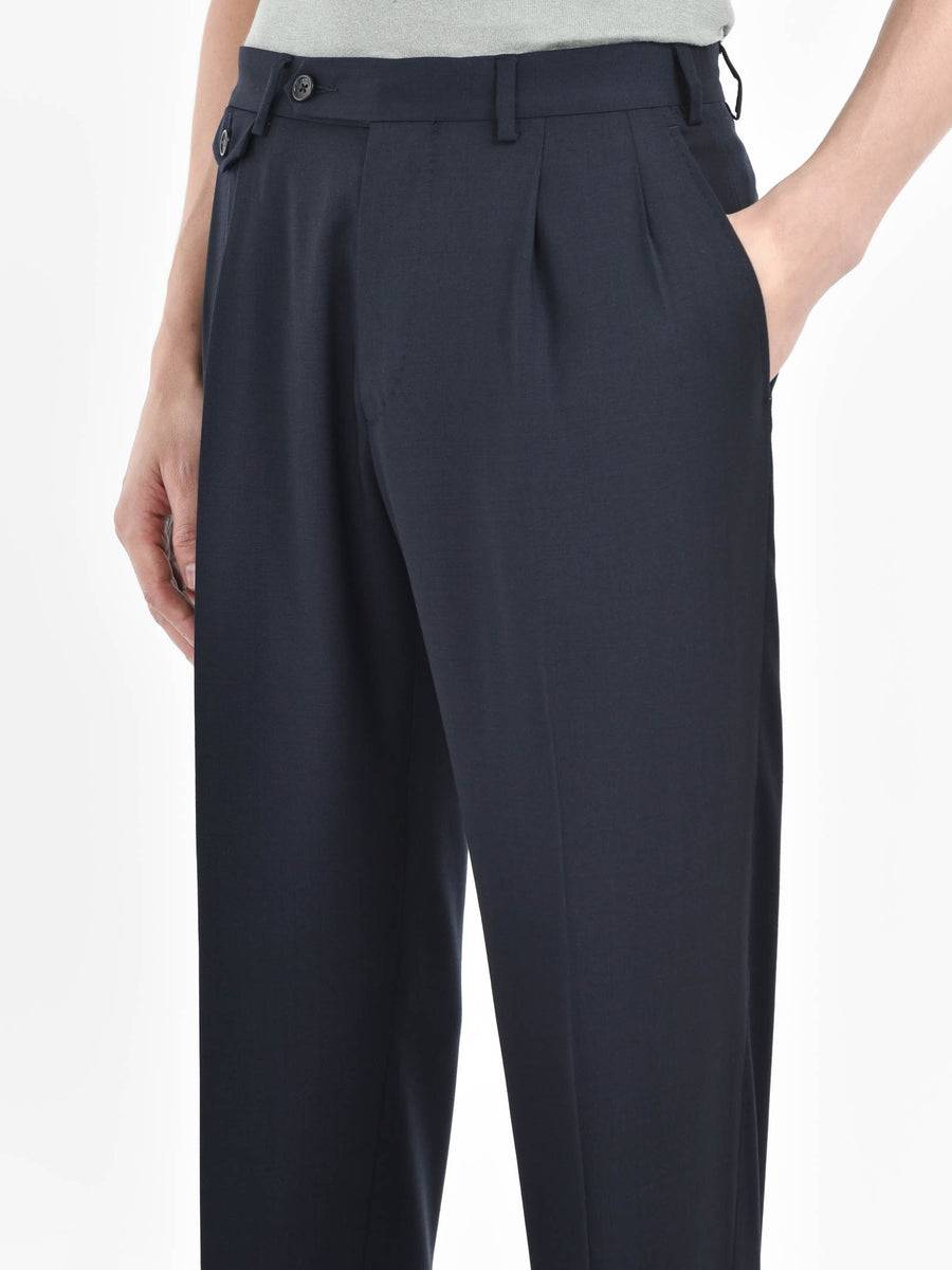 Paoloni Pantalone doppia pinces tela di lana stretch Nuova