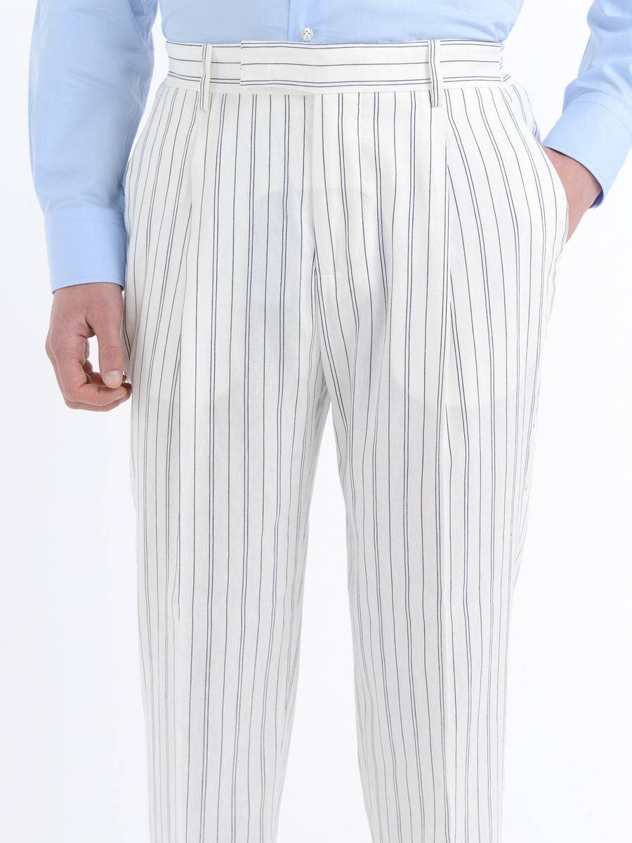 Paoloni Pantalone baggy gessato cotone lino 2025