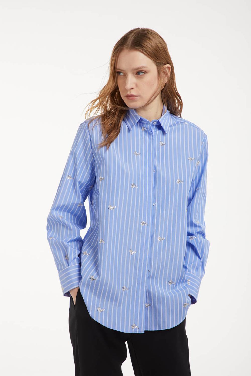 Piazza Sempione Camicia rigata con ricami Hotsell