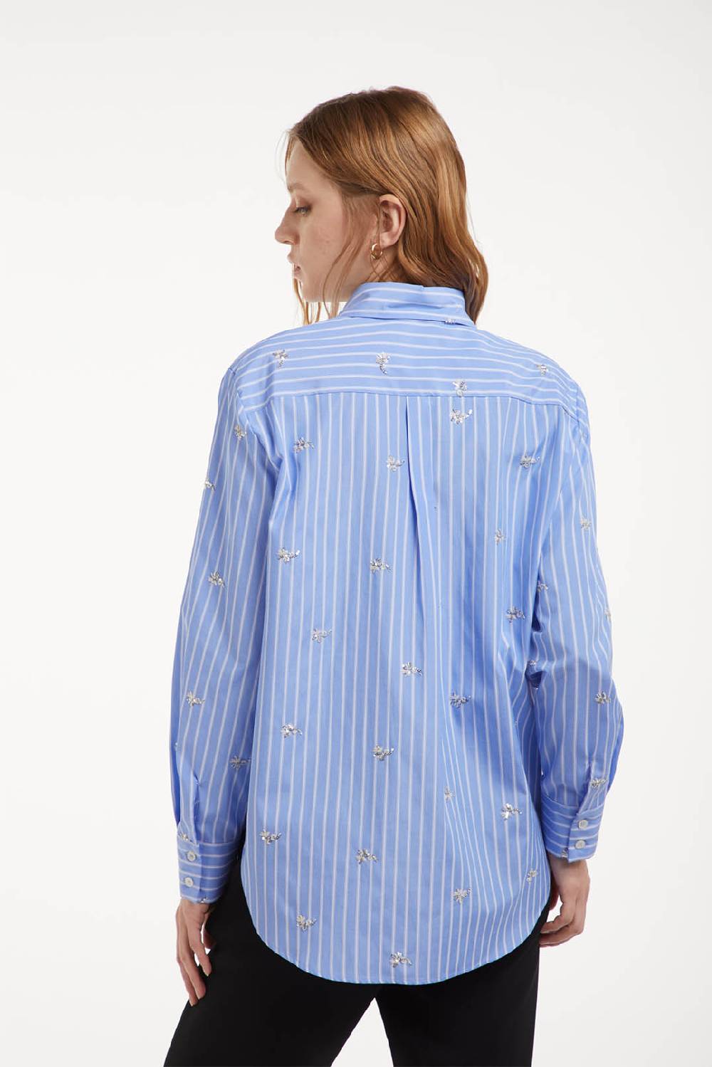 Piazza Sempione Camicia rigata con ricami Hotsell