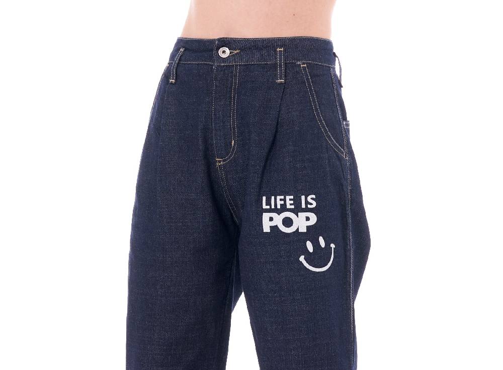 Pop84 Jeans con frase "LIFE IS POP" Soddisfazione Garantita