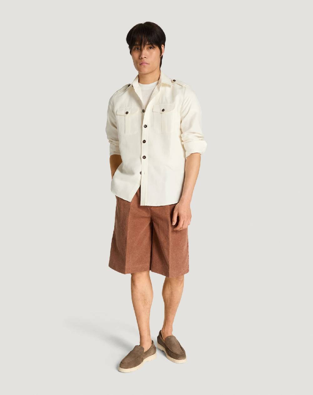 Pt Torino Bermuda in twill di cotone e lino Saldi Di Fabbrica