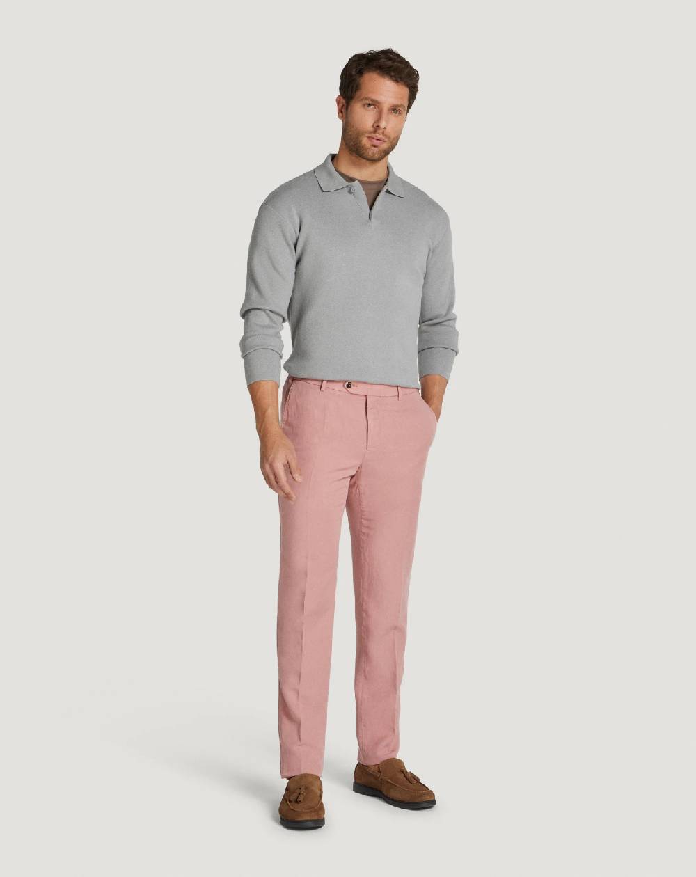 Pt Torino Pantaloni Slim in cotone e lino batavia Sottocosto