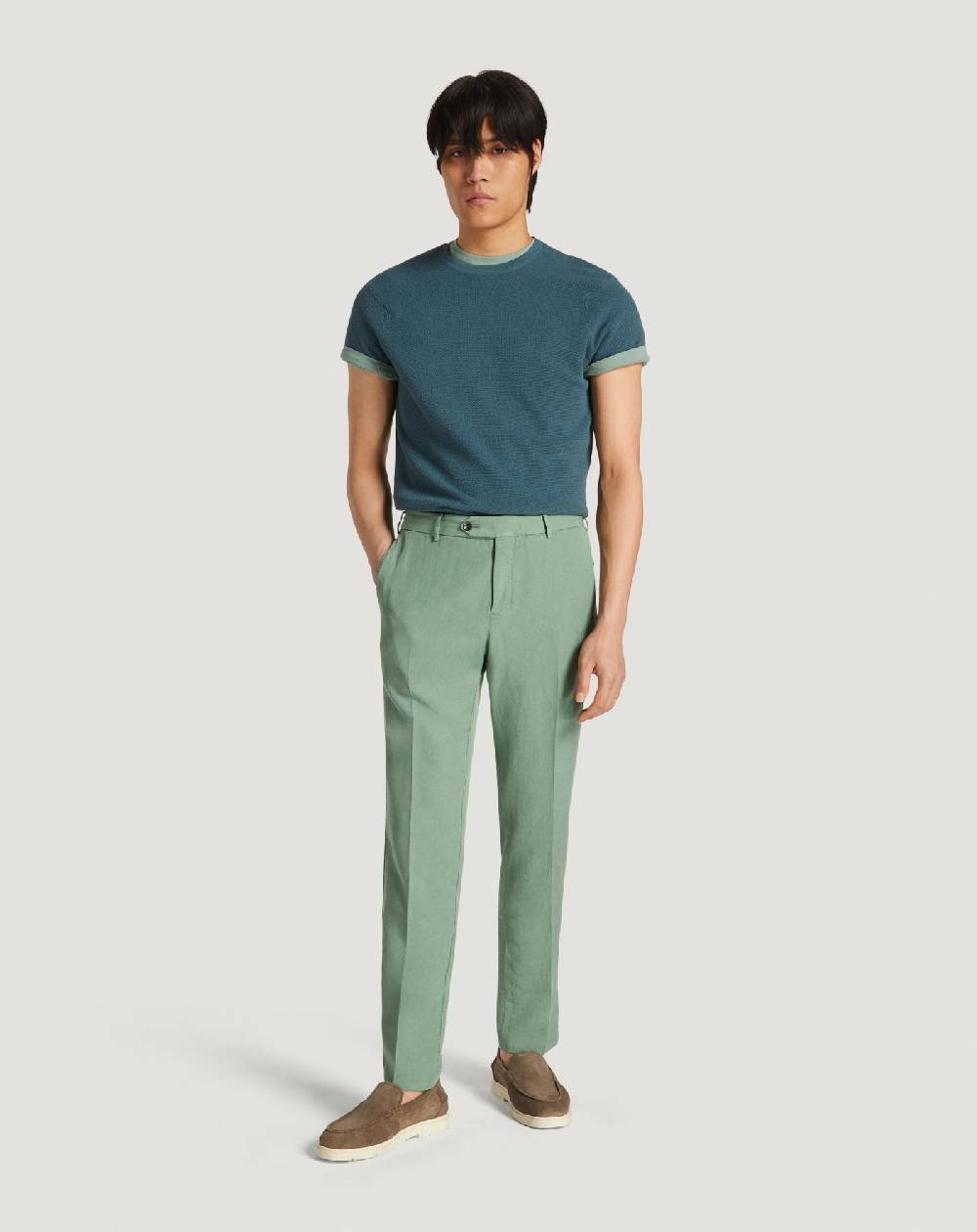 Pt Torino Pantaloni Slim in cotone e lino batavia Offerte esclusive