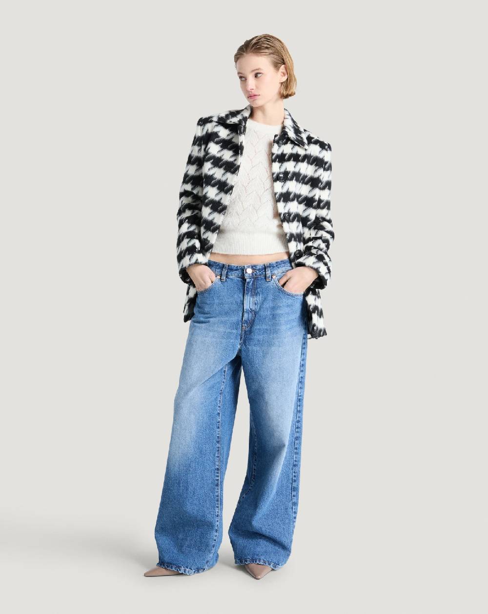 Pt Torino Cappotto in velour pied-de-poule Saldi Di Fabbrica
