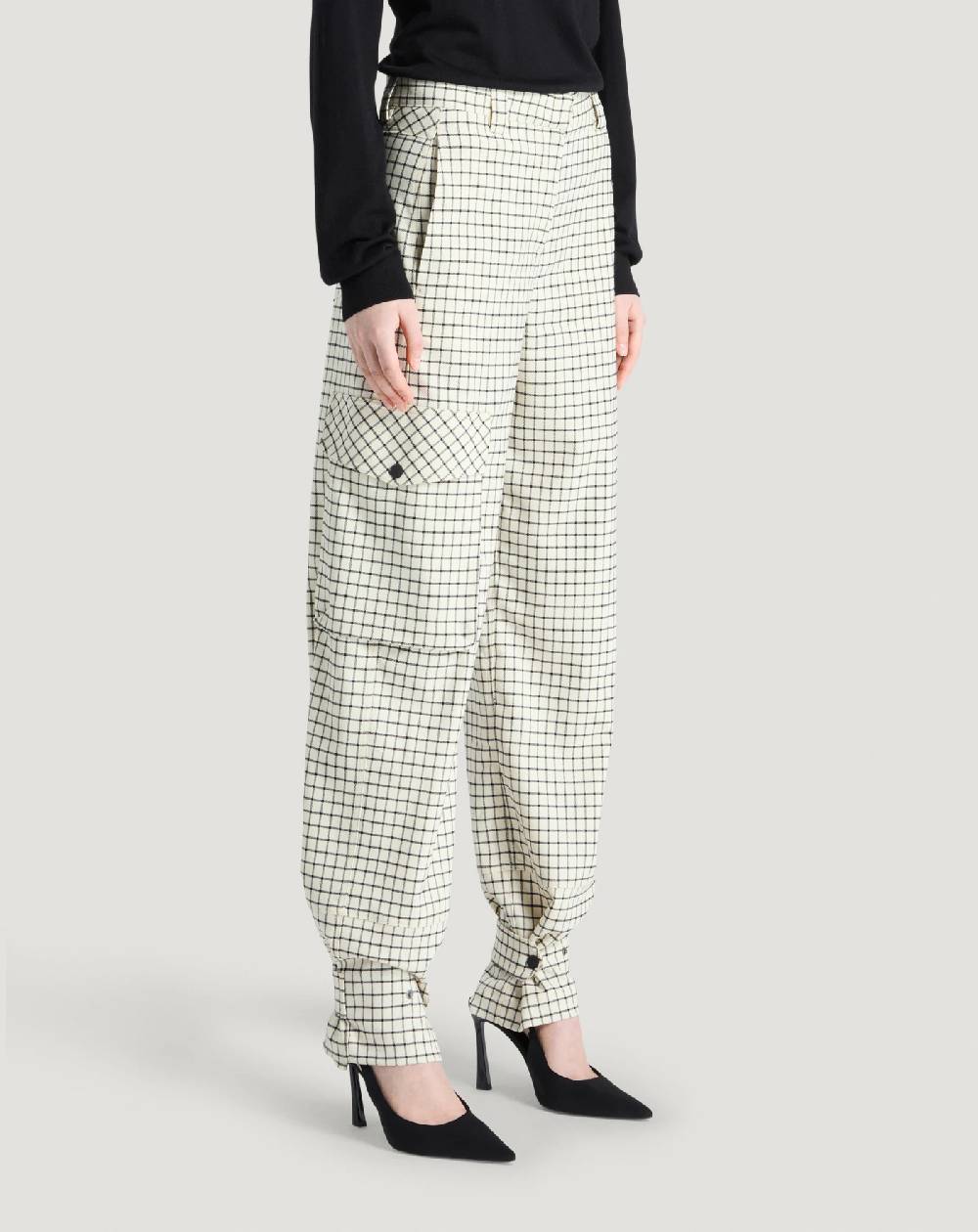 Pt Torino Pantaloni Giselle in lana stretch check Nuovo