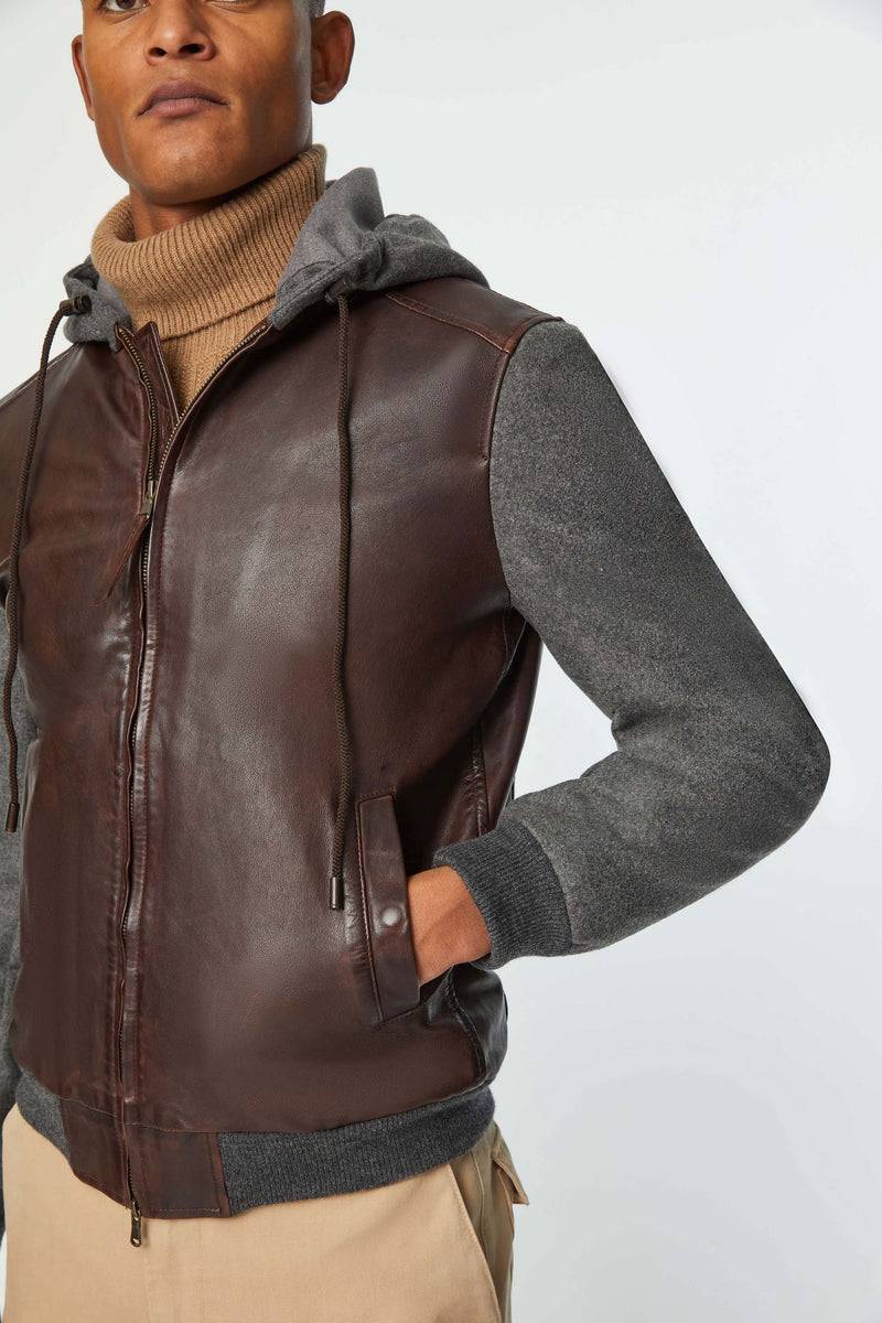 Lubiam Giubbino in pelle con inserti in felpa Giubbino in pelle con inserti in felpa Online