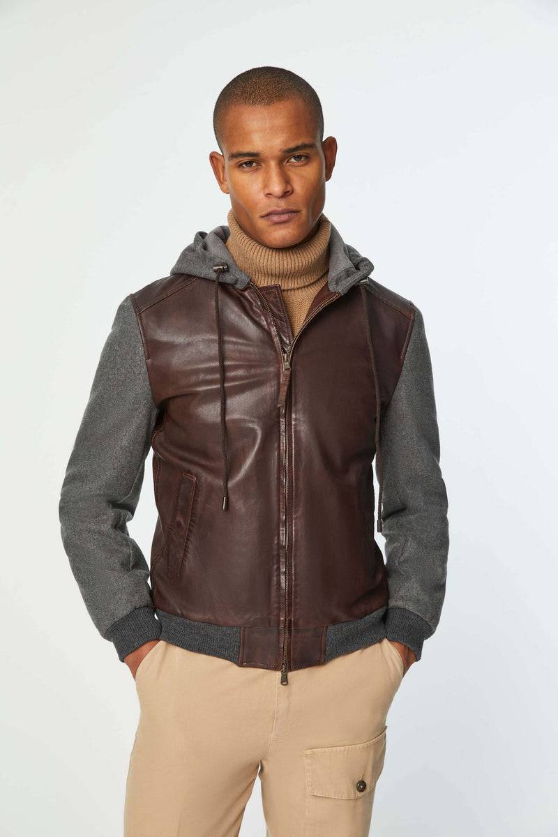 Lubiam Giubbino in pelle con inserti in felpa Giubbino in pelle con inserti in felpa Moda