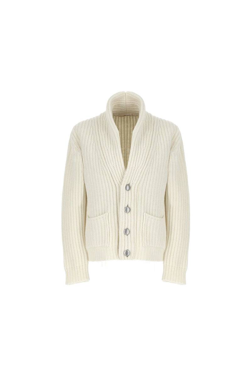 Lubiam Cardigan in maglia a coste bianco avorio Cardigan in maglia a coste bianco avorio Vendita Economica