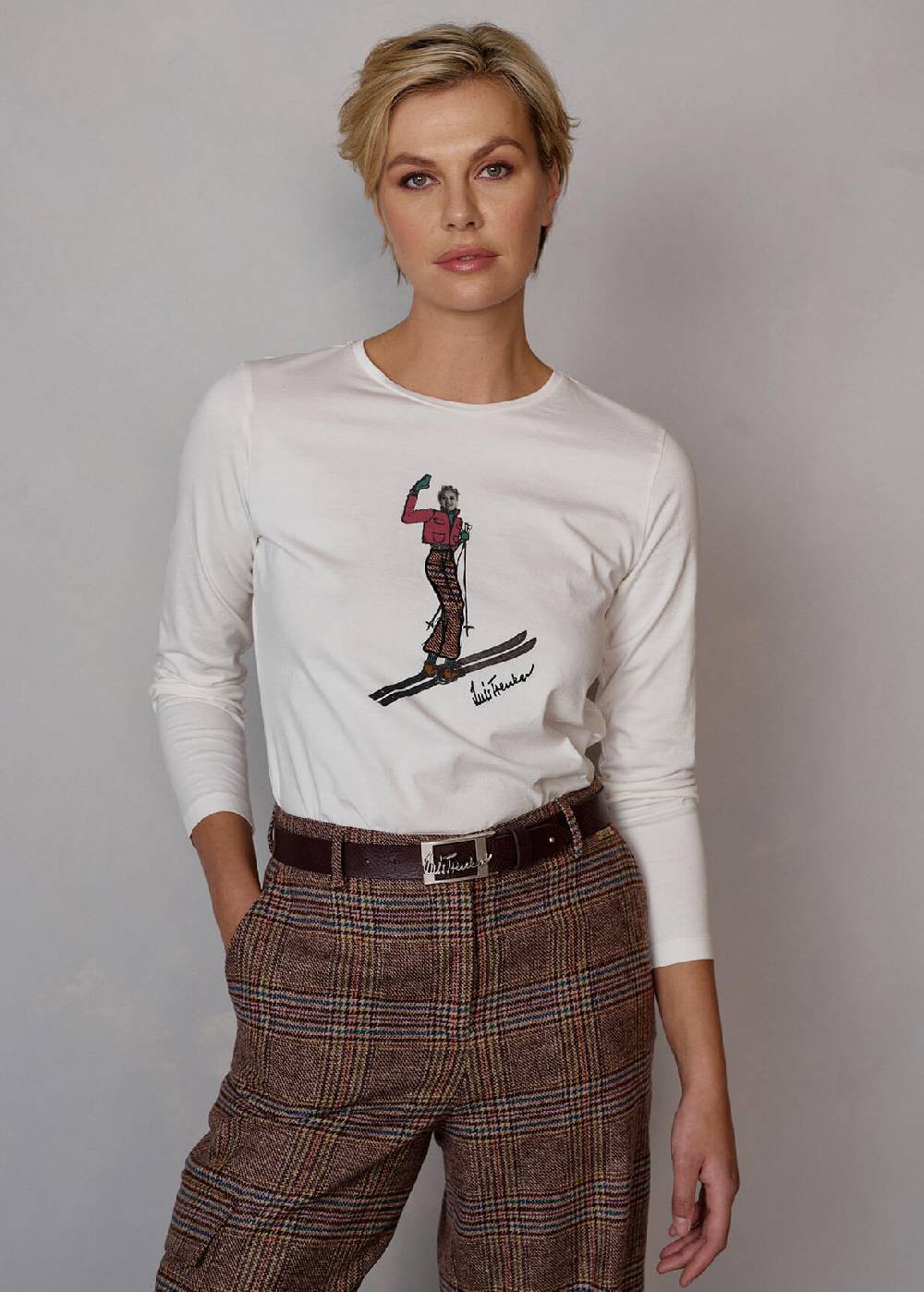 Luis Trenker Maglia a maniche lunghe con grafica Ludina Vendita Calda