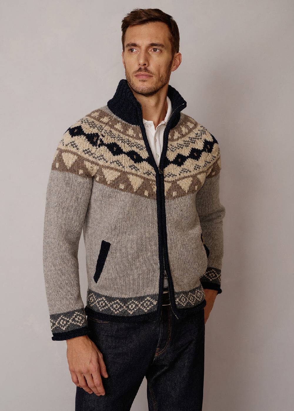 Luis Trenker Cardigan con motivo norvegese Luwall Italy