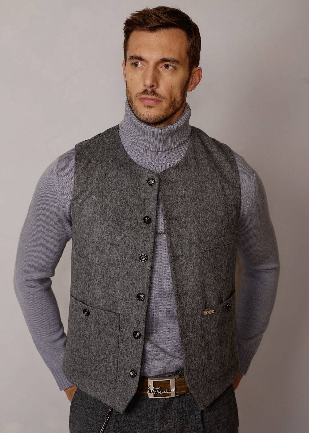 Luis Trenker Gilet in loden con scollo rotondo Lusven Consegna Veloce