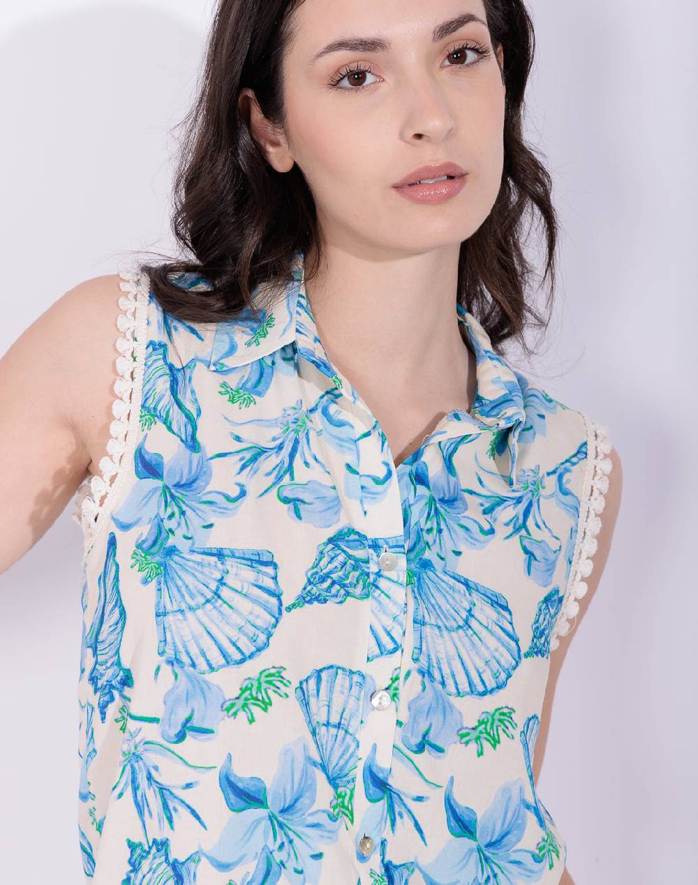 Risskio Andrea - Camicia in viscosa con stampa conchiglie Fino Al -60%