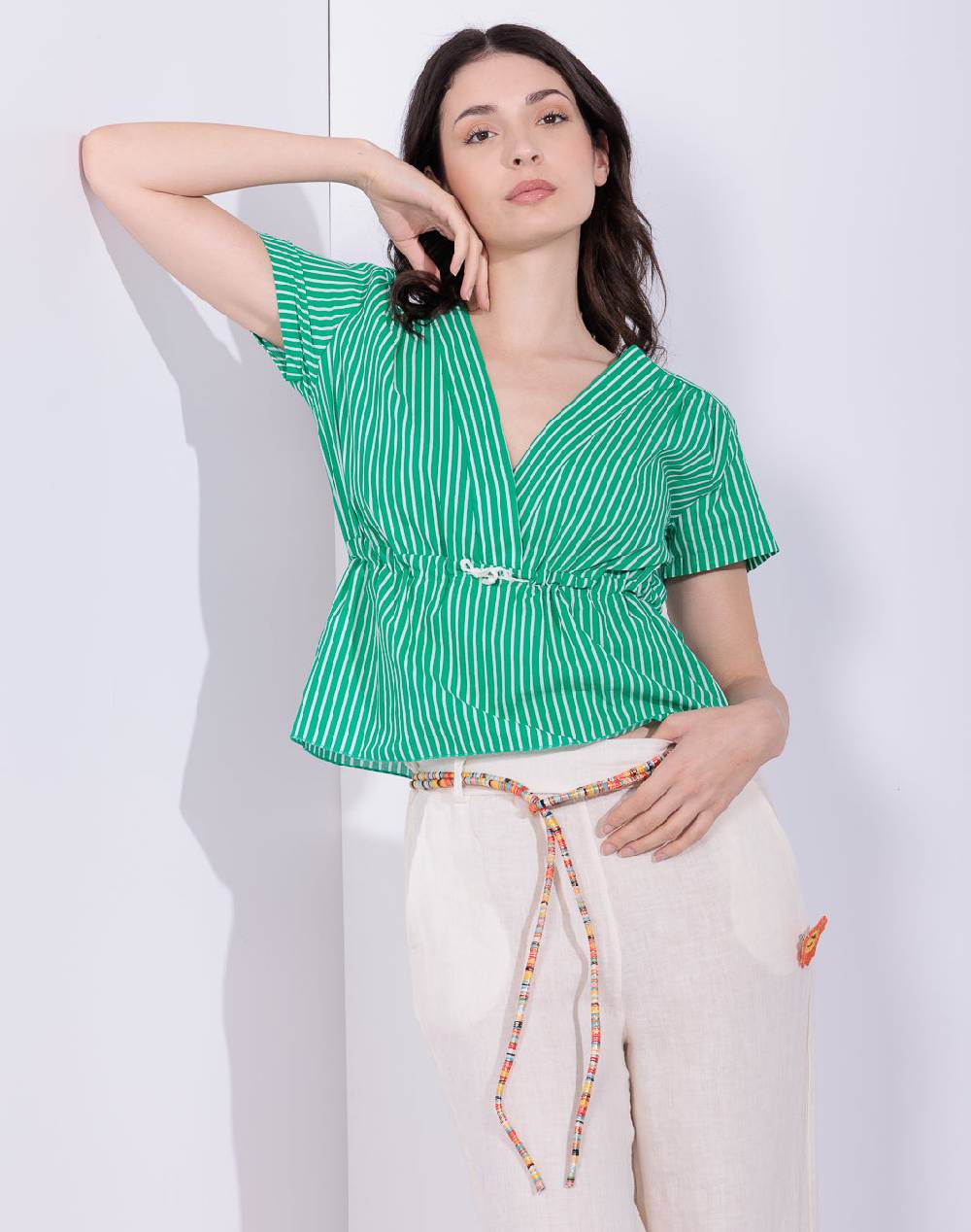 Risskio Alva - Blusa manica corta a righe in mussola stampata Sottocosto