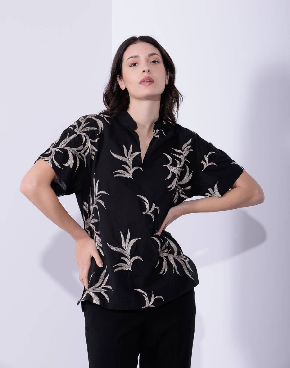Risskio Damian - Blusa in mussola ricamata Saldi Di Fabbrica