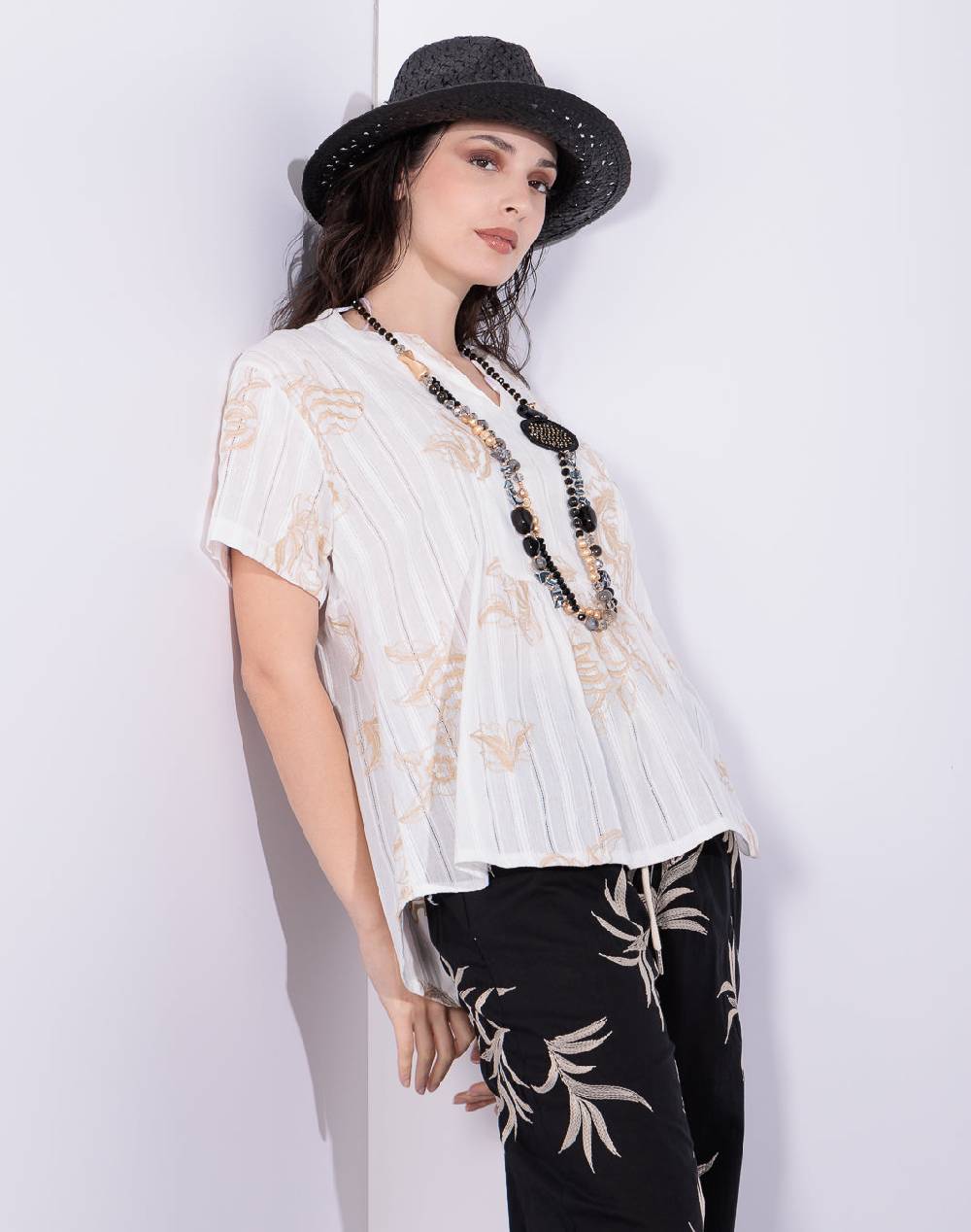 Risskio Alazne - Blusa in mussola ricamata Moda