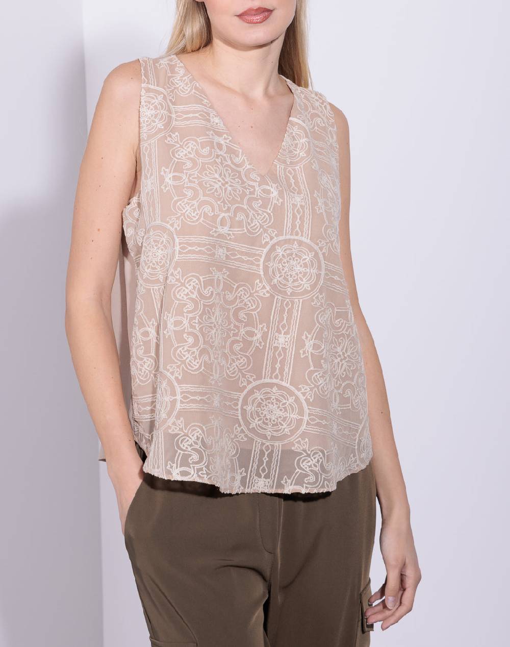 Risskio Garime - Top in georgette ricamata In Linea