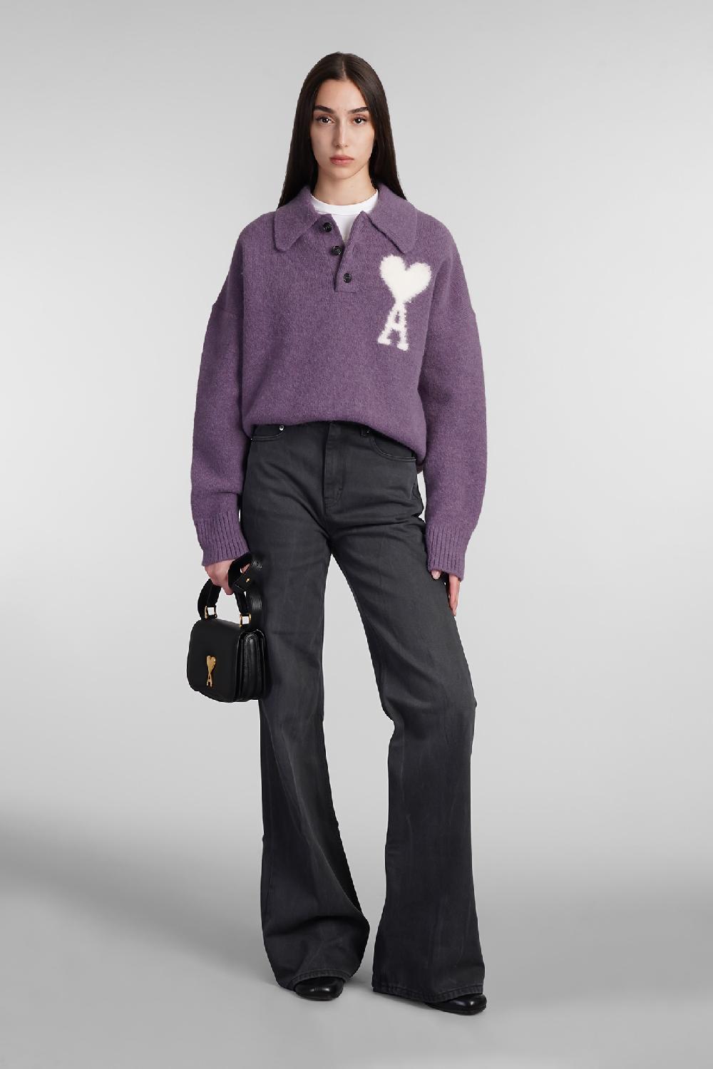 Deliberti Ami Paris Polo in lana viola cod. 409142 - Deliberti The Luxury Shopping Sottocosto