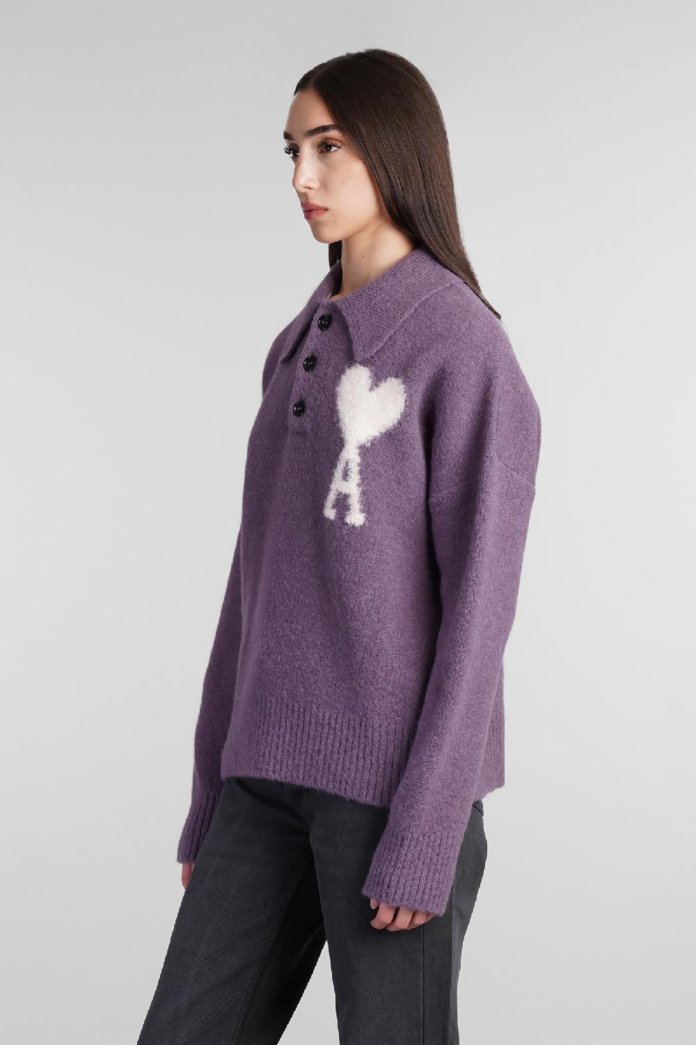 Deliberti Ami Paris Polo in lana viola cod. 409142 - Deliberti The Luxury Shopping Sottocosto