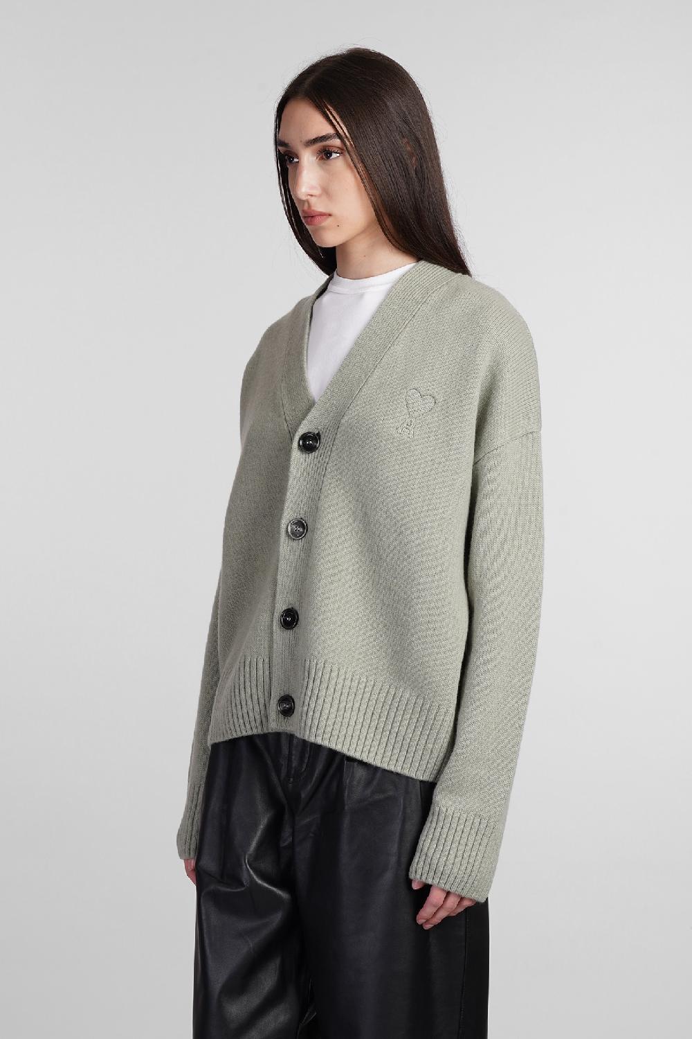Deliberti Ami Paris Cardigan in lana verde cod. 406931 - Deliberti The Luxury Shopping Presa