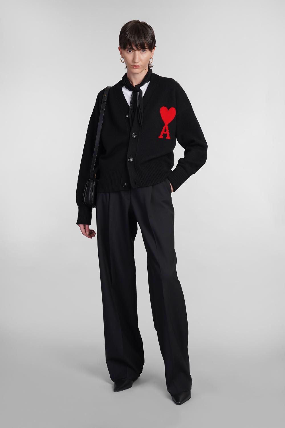 Deliberti Ami Paris Cardigan in lana nera cod. 402079 - Deliberti The Luxury Shopping In Vendita