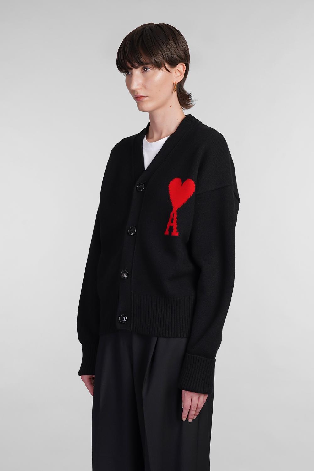 Deliberti Ami Paris Cardigan in lana nera cod. 402079 - Deliberti The Luxury Shopping In Vendita
