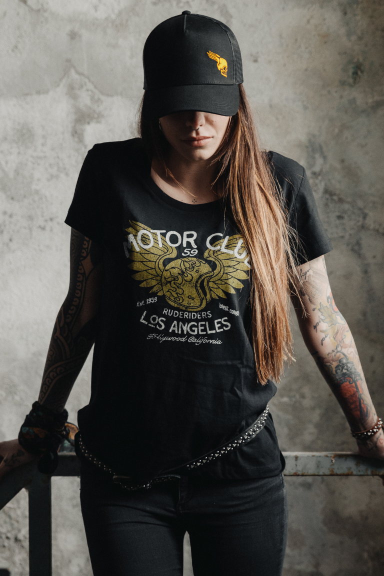 Rude Riders T-Shirt Donna Motor Brigade Nera Vendita Calda