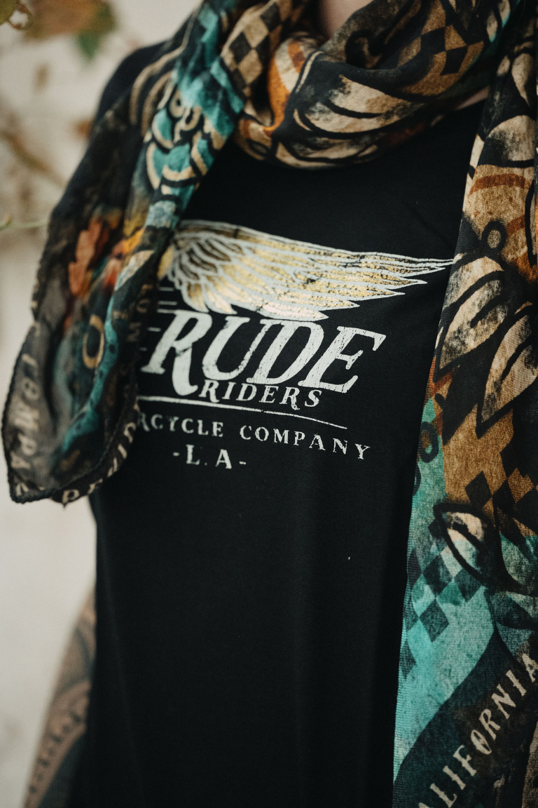 Rude Riders T-Shirt Donna Flying Wheel Nera Saldi Di Fabbrica