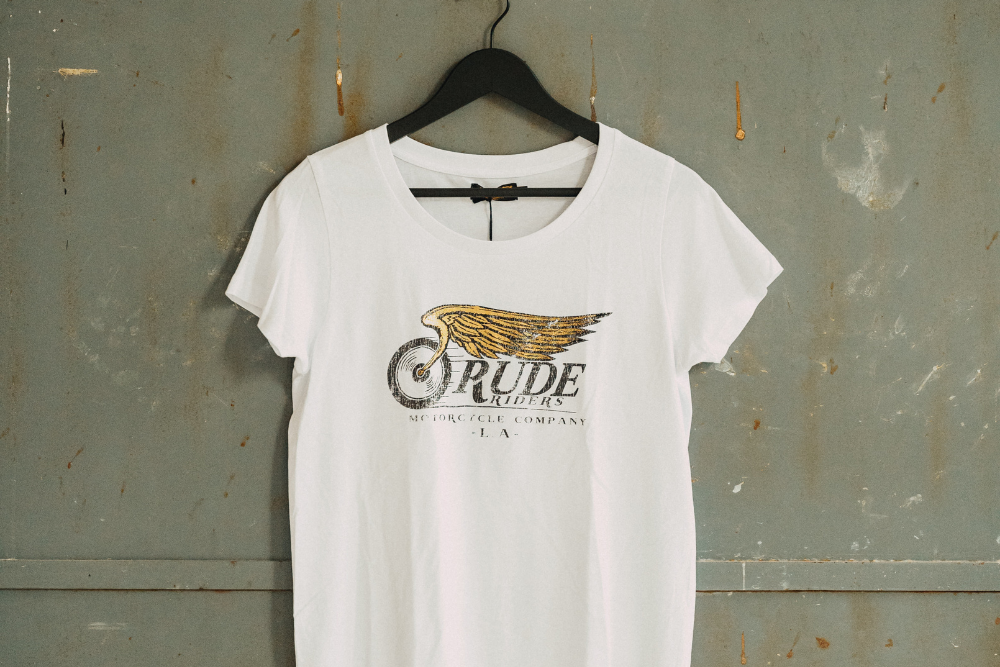 Rude Riders T-Shirt Donna Flying Wheel Bianca In Saldo