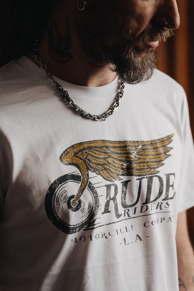 Rude Riders T-Shirt Uomo Flying Wheel Bianca Outlet
