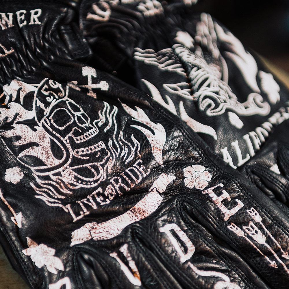 Rude Riders Guanti moto in pelle Tattoo Black Sottocosto