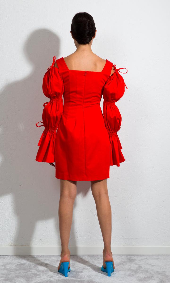 Sara Battaglia Puffed Sleeves Dress In Vendita