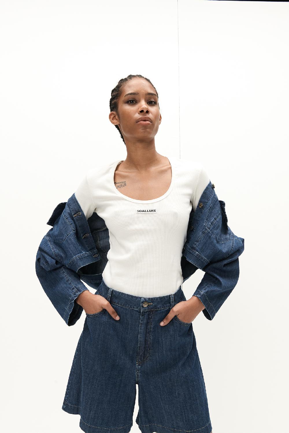 Soallure T-SHIRT BASIC MANICHE LUNGHE A COSTINE IN JERSEY Italy