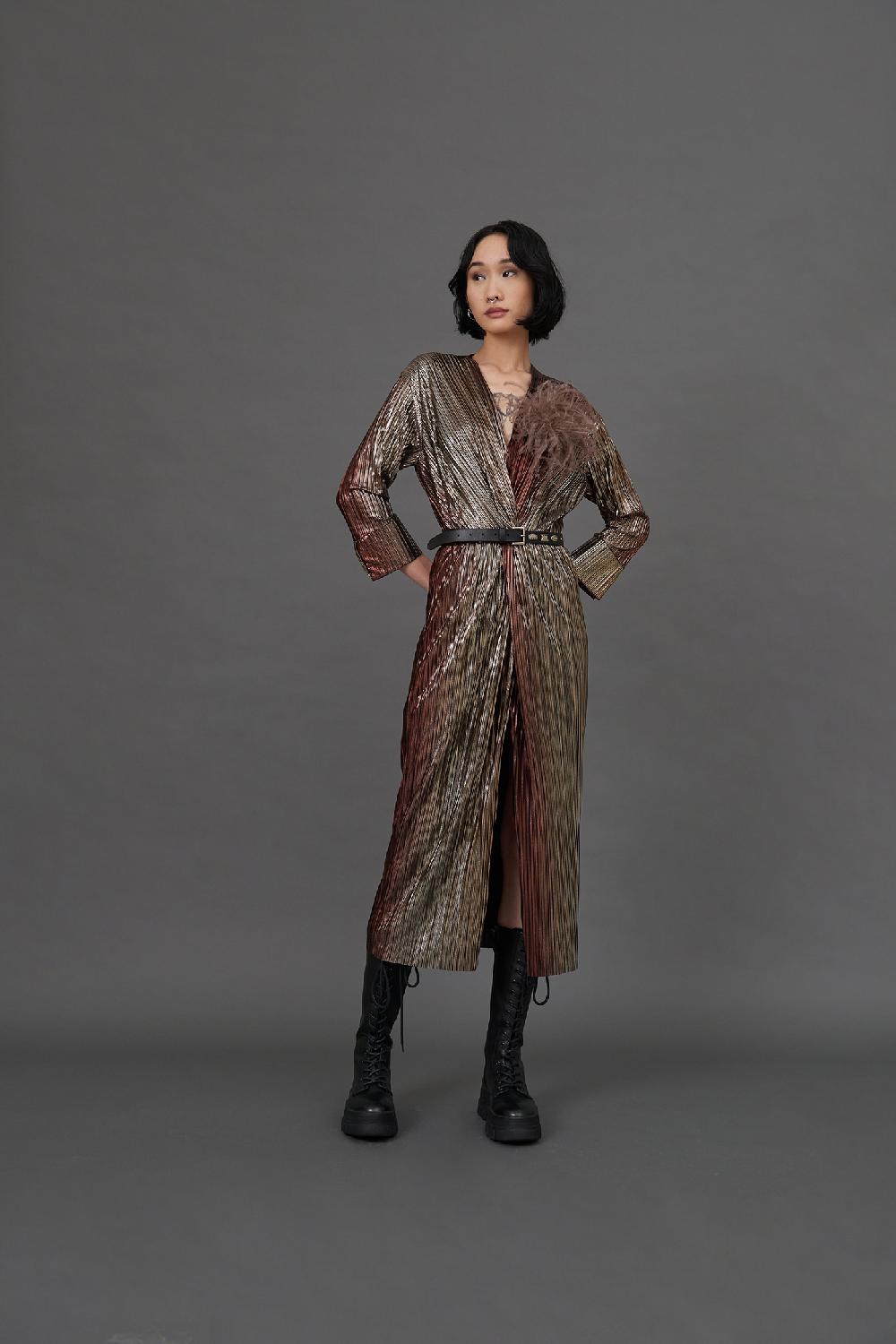 Soallure ABITO MIDI CON SCOLLO A V E SPACCO MULTICOLOR Qualità Garantita