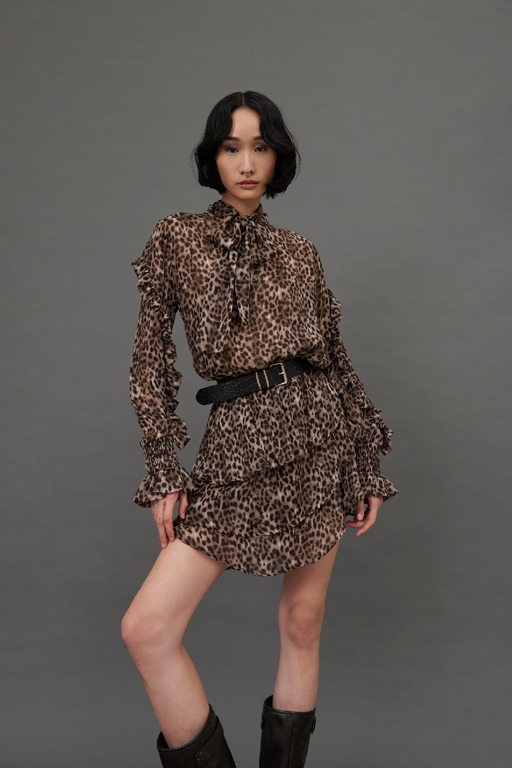 Soallure ABITO CORTO LEOPARDATO CON VOLANT E BALZE Saldi
